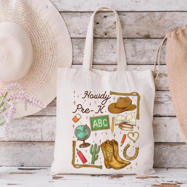 Retro Howdy Pre-K Back To School Western Teacher Canvas Tote Bag, gift for family, gift for coworker