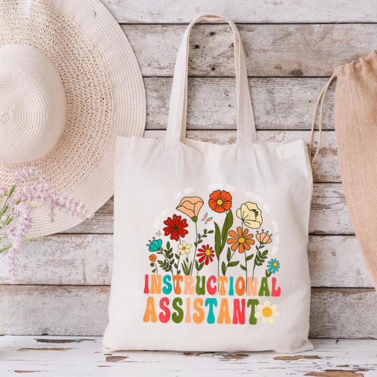 Retro Instructional Assistant Wildflowers Teacher Aide Canvas Tote Bag, gift for family, gift for coworker Retro Instructional Assistant Wildflowers Teacher Aide Canvas Tote Bag, gift for family, gift for coworker