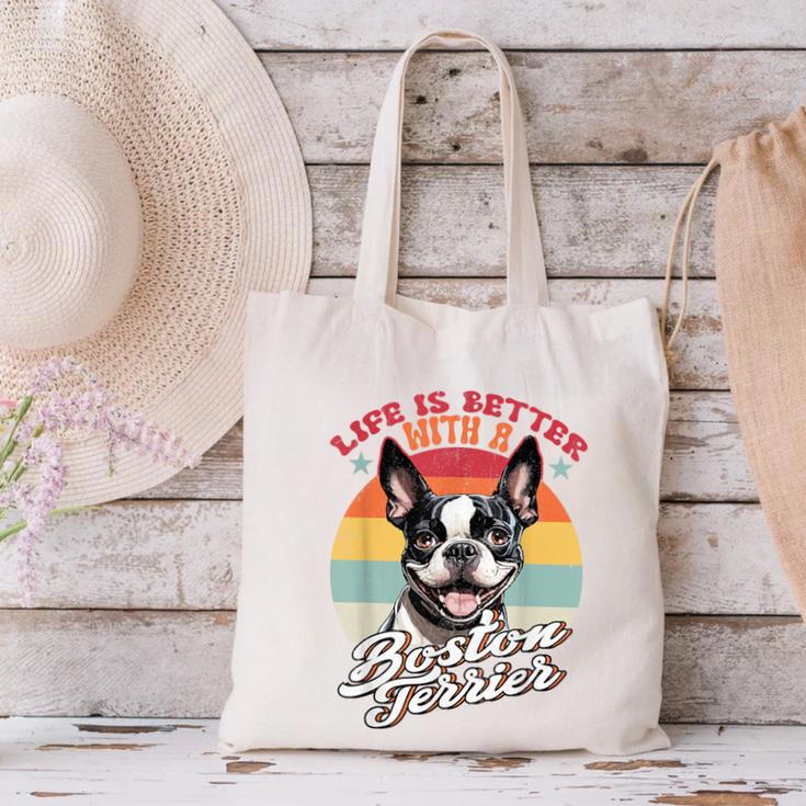 Retro Life Is Better With Boston Terrier Mom Dog Lover Canvas Tote Bag, Boston Terrier Mom Tote Bags, gift for family, gift for coworker