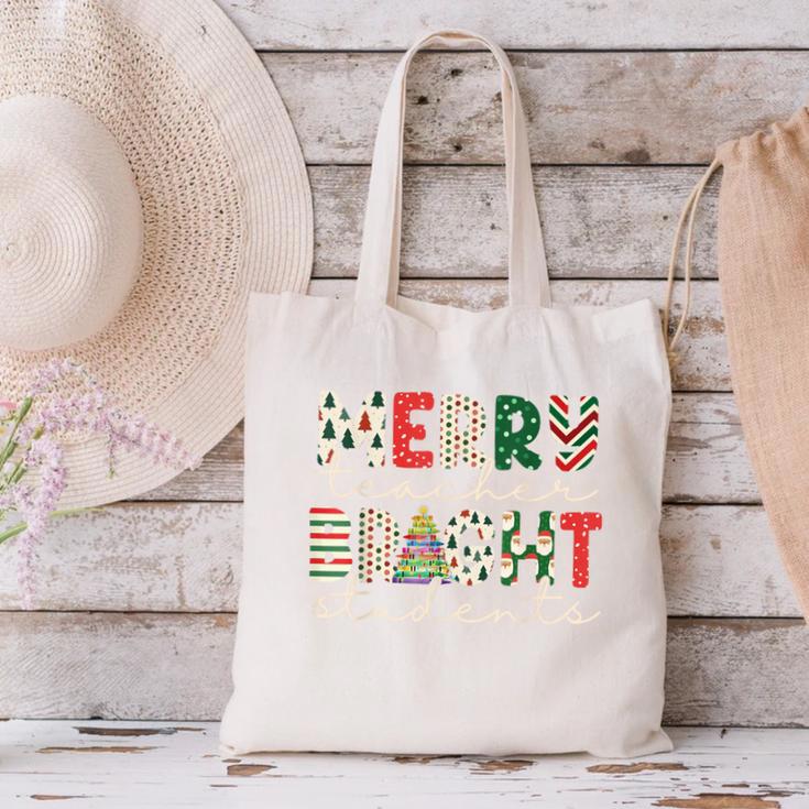 Retro Merry Teacher Bright Students Christmas Teacher Canvas Tote Bag, gift for family, gift for coworker