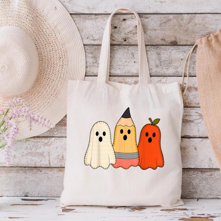 Retro Pencil Ghost Boo Spooky Teacher Halloween Costume Canvas Tote Bag, gift for family, gift for coworker Retro Pencil Ghost Boo Spooky Teacher Halloween Costume Canvas Tote Bag, gift for family, gift for coworker