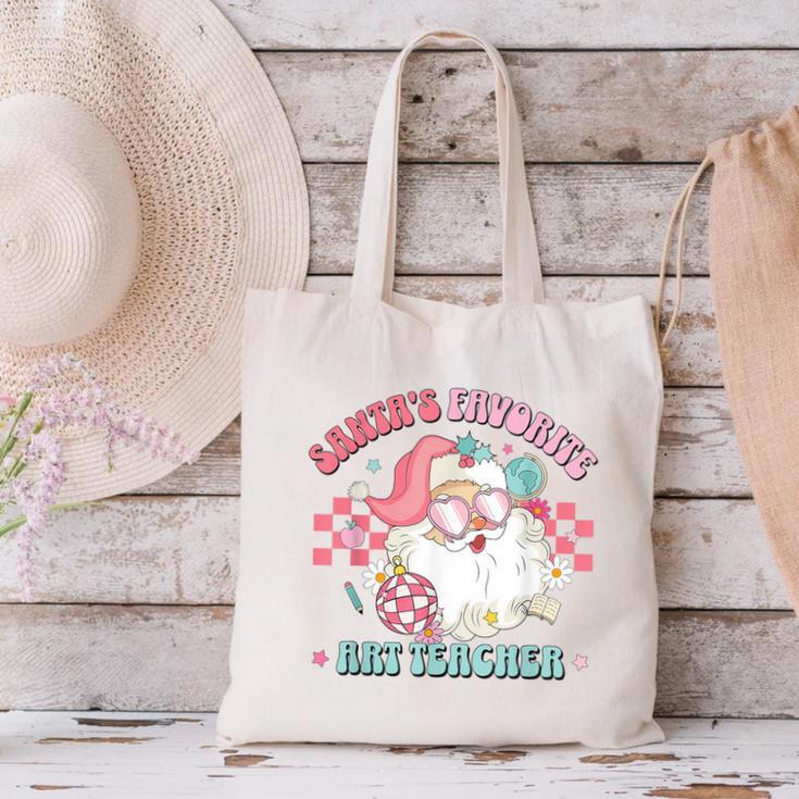 Retro Pink Christmas Santa's Favorite Art Teacher Artist Canvas Tote Bag, gift for family, gift for coworker Retro Pink Christmas Santa's Favorite Art Teacher Artist Canvas Tote Bag, gift for family, gift for coworker