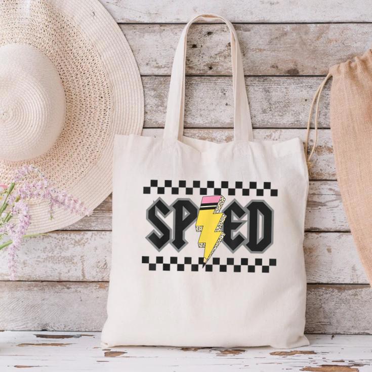 Retro SPED Teacher Pencil Lightning Bolt Back To School Canvas Tote Bag, gift for family, gift for coworker