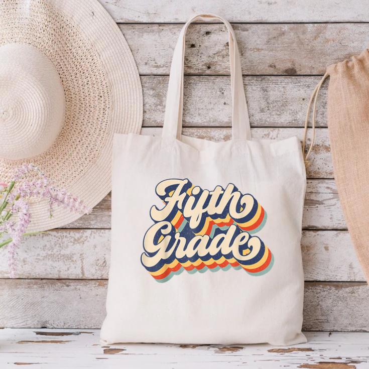 Retro Sunset Fifth Grade Teacher & Student Back To School Canvas Tote Bag, gift for family, gift for coworker