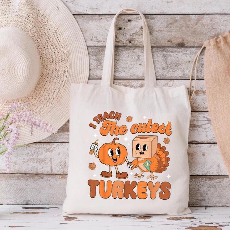 Retro I Teach The Cutest Turkey Thanksgiving Pumpkin Teacher Canvas Tote Bag, gift for family, gift for coworker