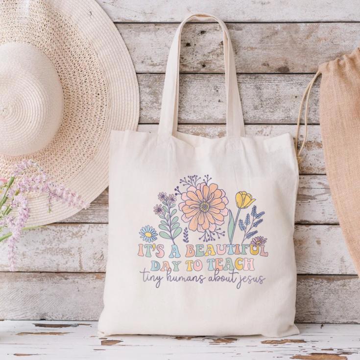 Retro I Teach Tiny Humans About Jesus Christian Teacher Canvas Tote Bag, gift for family, gift for coworker Retro I Teach Tiny Humans About Jesus Christian Teacher Canvas Tote Bag, gift for family, gift for coworker