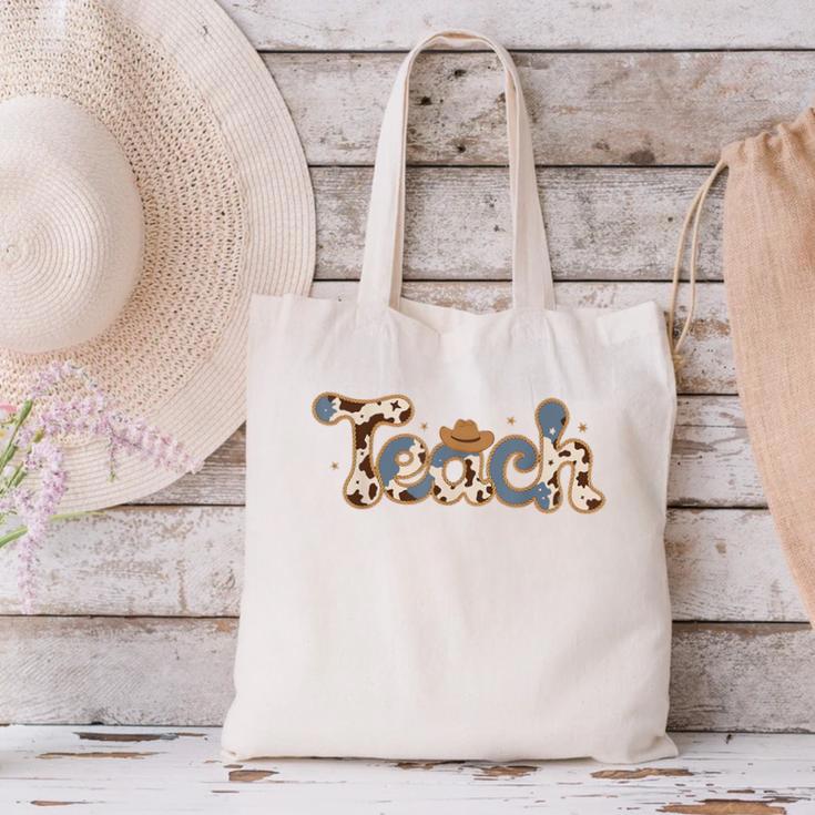 Retro Teacher Western Country Cowboy Cowgirl Back To School Canvas Tote Bag, gift for family, gift for coworker