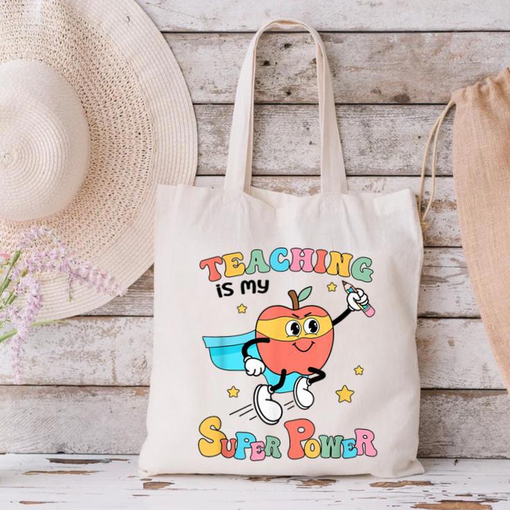 Retro Teaching Is My Superpower Apple Teacher Appreciation Canvas Tote Bag, gift for family, gift for coworker Retro Teaching Is My Superpower Apple Teacher Appreciation Canvas Tote Bag, gift for family, gift for coworker