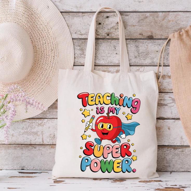 Retro Teaching Is My Superpower Apple Teacher Appreciation Canvas Tote Bag, gift for family, gift for coworker Retro Teaching Is My Superpower Apple Teacher Appreciation Canvas Tote Bag, gift for family, gift for coworker
