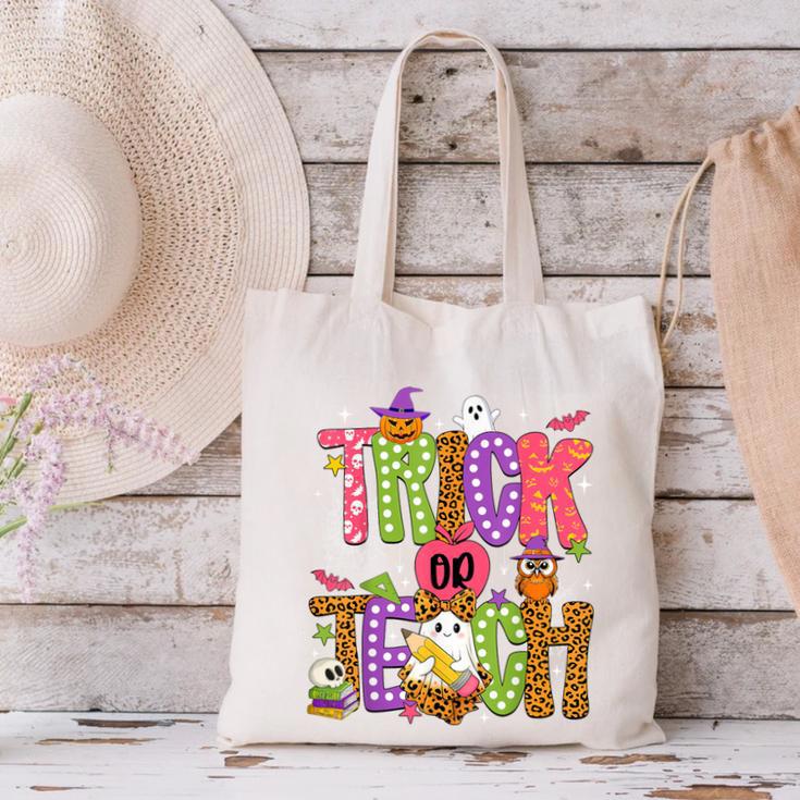Retro Trick Or Teach Leopard Ghost Halloween Spooky Teacher Canvas Tote Bag, gift for family, gift for coworker Retro Trick Or Teach Leopard Ghost Halloween Spooky Teacher Canvas Tote Bag, gift for family, gift for coworker