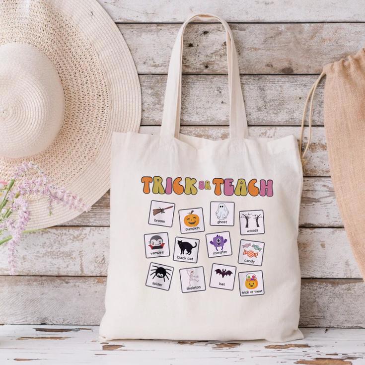 Retro Trick Or Treat Halloween Special Education Teacher Canvas Tote Bag, gift for family, gift for coworker