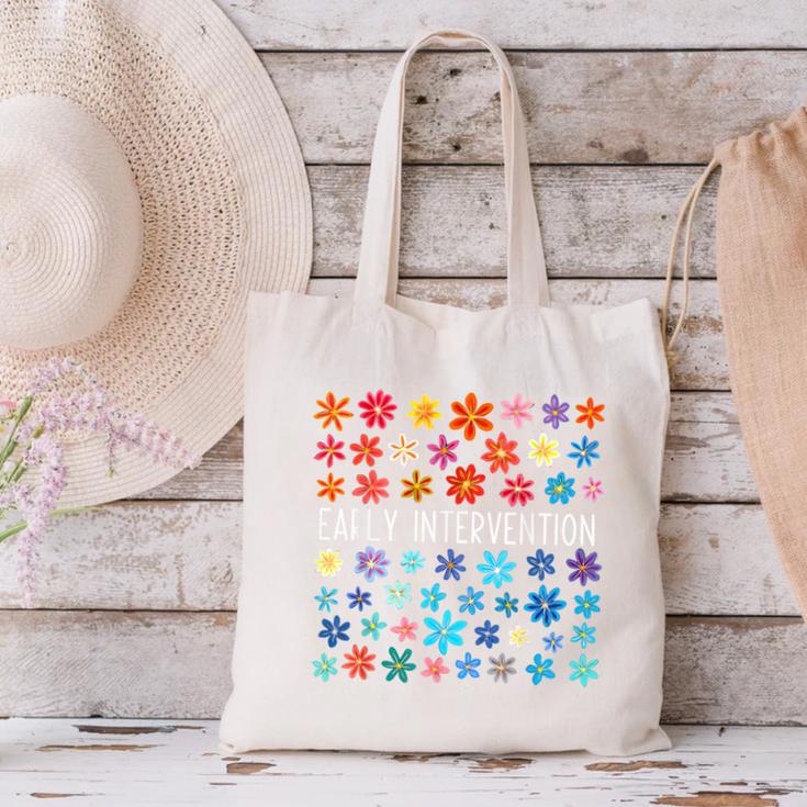 Retro Wildflower Early Intervention Teacher Interventionist Canvas Tote Bag, gift for family, gift for coworker