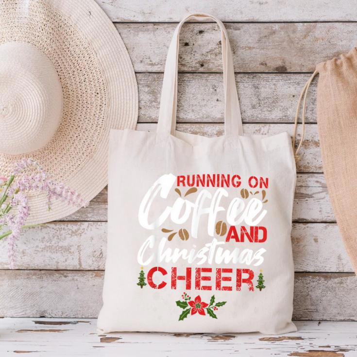 Running On Coffee And Christmas Cheer Lover Teacher For Men Women Kids Canvas Tote Bag, gift for family, gift for coworker Running On Coffee And Christmas Cheer Lover Teacher For Men Women Kids Canvas Tote Bag, gift for family, gift for coworker
