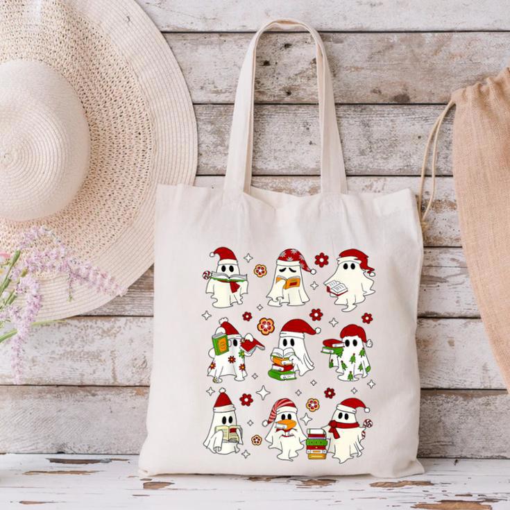 Santa Ghost Reading Books Christmas Library Teacher Canvas Tote Bag, gift for family, gift for coworker Santa Ghost Reading Books Christmas Library Teacher Canvas Tote Bag, gift for family, gift for coworker