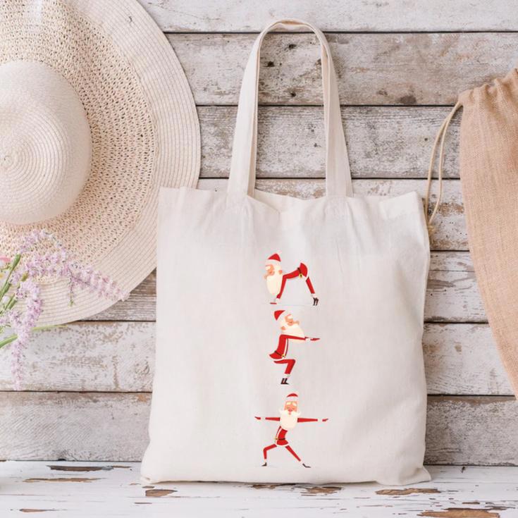 Santa Yoga Poses For Yogi Teacher Christmas Yoga Poses Canvas Tote Bag, gift for family, gift for coworker Santa Yoga Poses For Yogi Teacher Christmas Yoga Poses Canvas Tote Bag, gift for family, gift for coworker