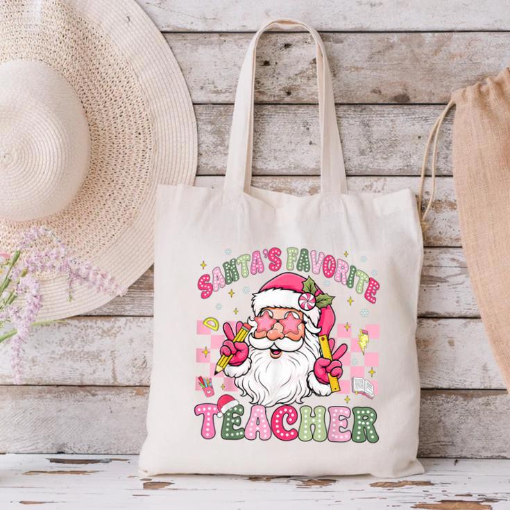 Santa's Favorite Teacher Groovy Christmas Teacher Boys Girls Canvas Tote Bag, Groovy Teacher Tote Bags, gift for family, gift for coworker Santa's Favorite Teacher Groovy Christmas Teacher Boys Girls Canvas Tote Bag, Groovy Teacher Tote Bags, gift for family, gift for coworker