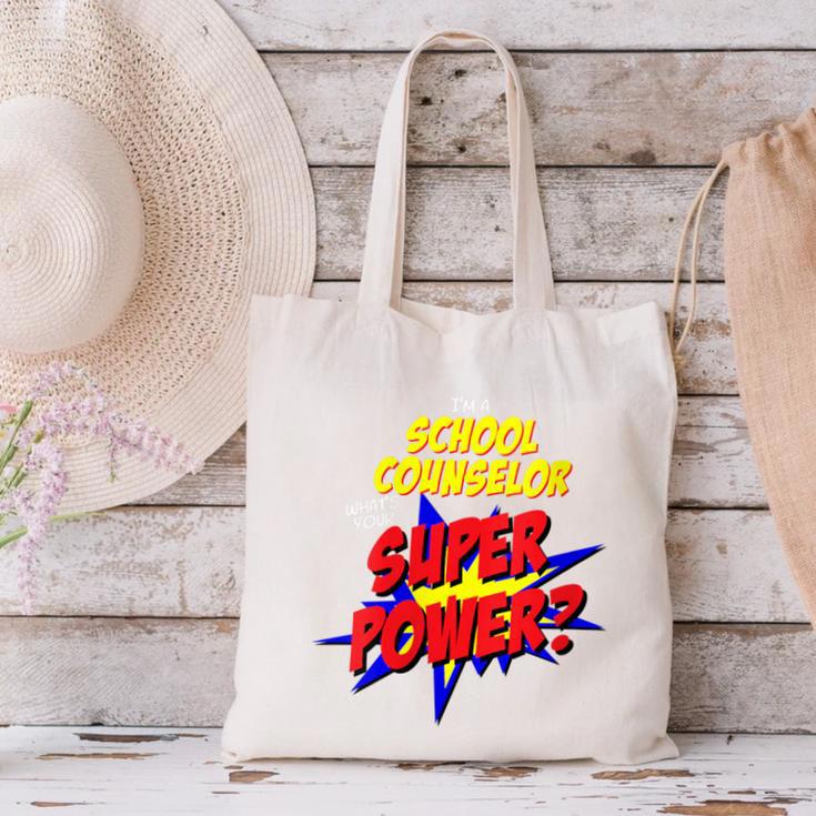 School Counselor Teacher Superhero Superpower Comic Book Canvas Tote Bag, gift for family, gift for coworker