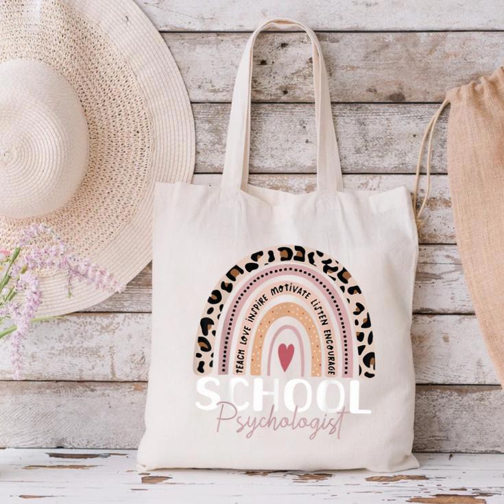 School Psych Teacher School Psychologist Leopard Rainbow Canvas Tote Bag, gift for family, gift for coworker School Psych Teacher School Psychologist Leopard Rainbow Canvas Tote Bag, gift for family, gift for coworker