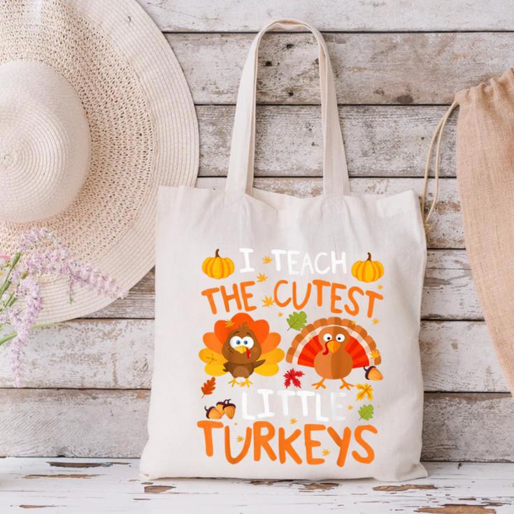 School Thankful I Teach The Cutest Little Turkeys Thanksgiving Teacher Canvas Tote Bag, gift for family, gift for coworker