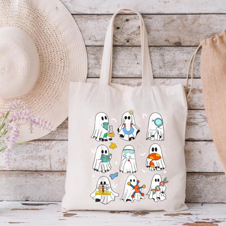 Science Teacher Ghost Laboratory Halloween Teacher Canvas Tote Bag, Science Teacher Tote Bags, gift for family, gift for coworker