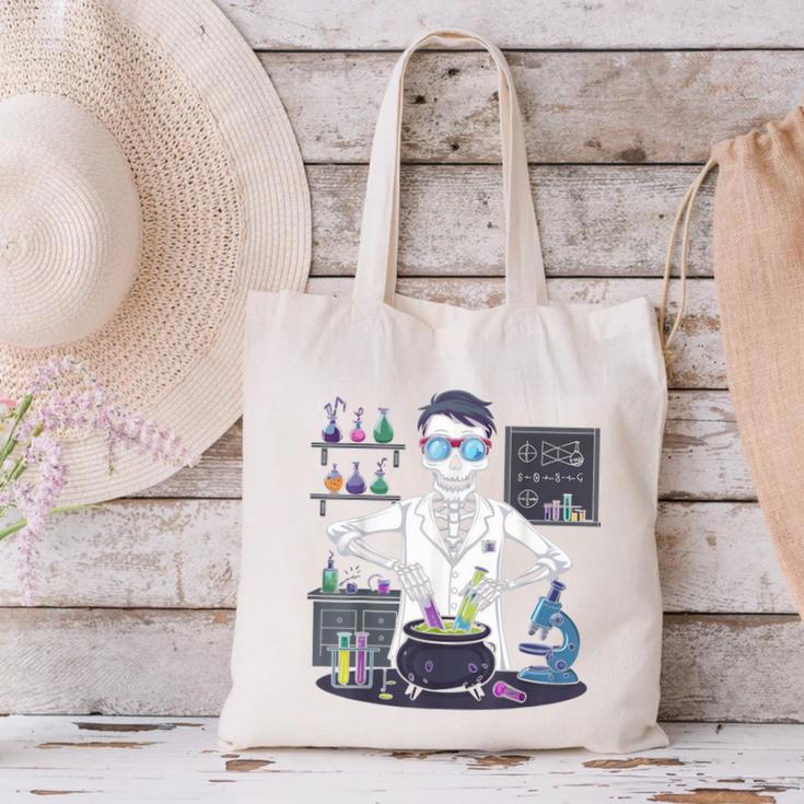 Science Teacher Halloween Skeleton Scientist Chemistry Canvas Tote Bag, Science Teacher Tote Bags, gift for family, gift for coworker Science Teacher Halloween Skeleton Scientist Chemistry Canvas Tote Bag, Science Teacher Tote Bags, gift for family, gift for coworker