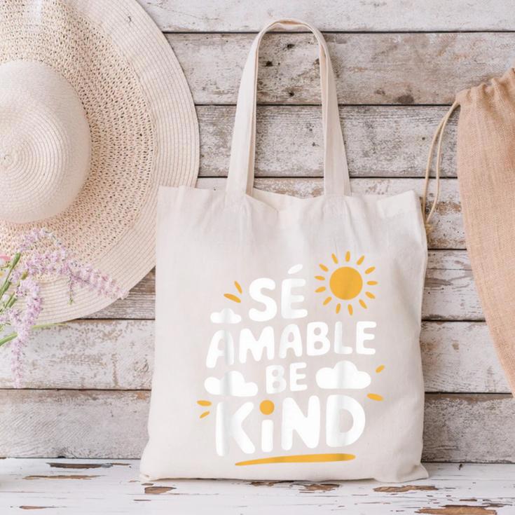 SÉ AMABLE Be Kind Bilingual Teacher Maestra Spanish Teacher Canvas Tote Bag, gift for family, gift for coworker