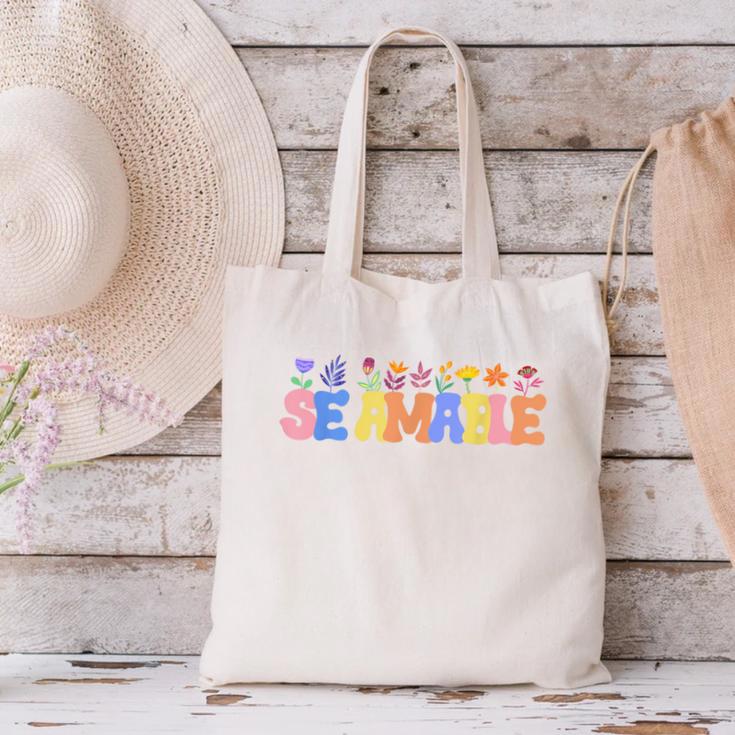 Se Amable Be Kind In Spanish Groovy Teacher Flowers Canvas Tote Bag, Groovy Teacher Tote Bags, gift for family, gift for coworker Se Amable Be Kind In Spanish Groovy Teacher Flowers Canvas Tote Bag, Groovy Teacher Tote Bags, gift for family, gift for coworker