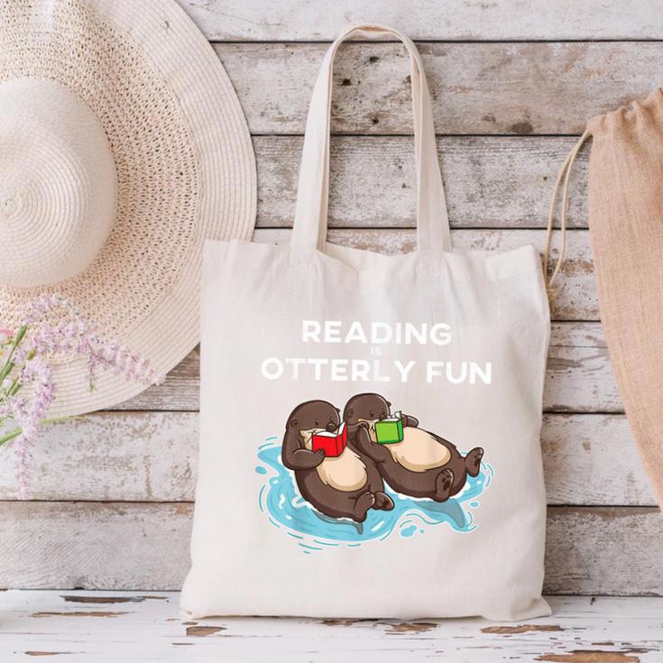 Sea Otter Book Reading Shirt For Bookworm Teachers Canvas Tote Bag, gift for family, gift for coworker