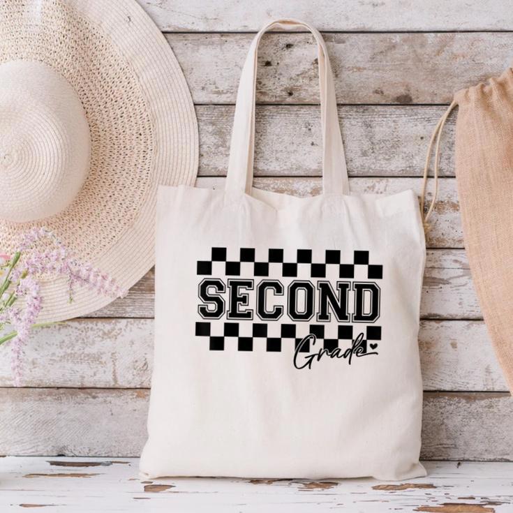Second Grade Checkered Teacher 1st Day Back To School Women Canvas Tote Bag, gift for family, gift for coworker