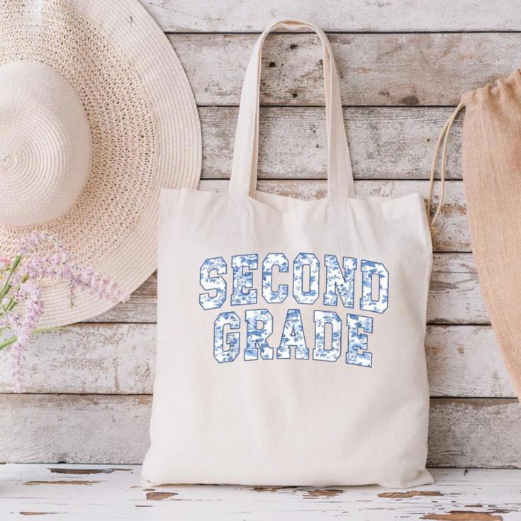 Second Grade Floral Blue Back To School 2nd Grade Teacher Canvas Tote Bag, 2nd Grade Teacher Tote Bags, gift for family, gift for coworker