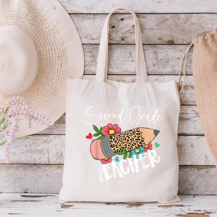 Second Grade Teacher Leopard Pencil 2nd Grade Women Teacher Canvas Tote Bag, 2nd Grade Teacher Tote Bags, gift for family, gift for coworker
