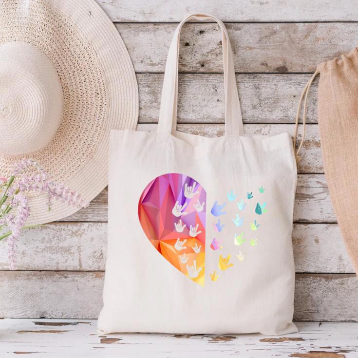 Sign Language Heart ASL For Deaf Teacher Canvas Tote Bag, gift for family, gift for coworker Sign Language Heart ASL For Deaf Teacher Canvas Tote Bag, gift for family, gift for coworker