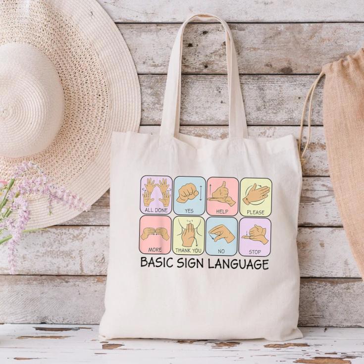 Basic Sign Language Speech Pathology Aac Sped Teacher Canvas Tote Bag, gift for family, gift for coworker Basic Sign Language Speech Pathology Aac Sped Teacher Canvas Tote Bag, gift for family, gift for coworker