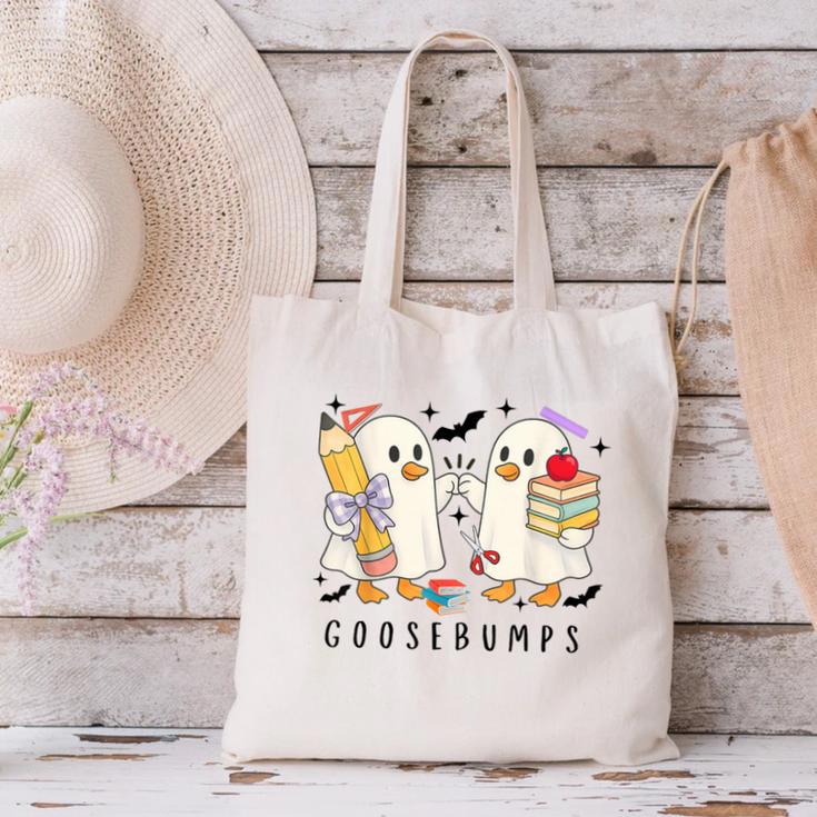 Silly Goose Spooky Teacher Halloween Cute Goosebumps Canvas Tote Bag, gift for family, gift for coworker