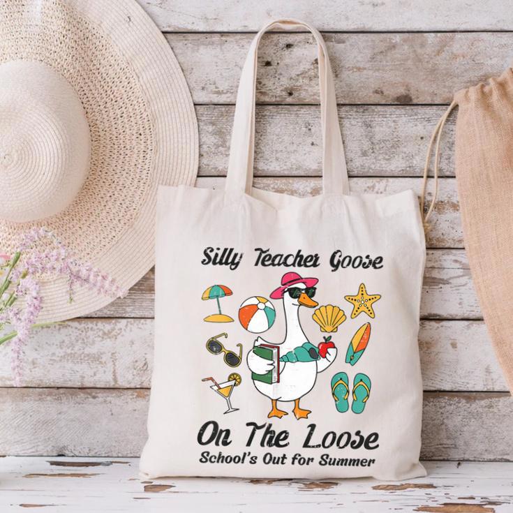 Silly Teacher Goose On The Loose School Out Summer Women Men Canvas Tote Bag, gift for family, gift for coworker Silly Teacher Goose On The Loose School Out Summer Women Men Canvas Tote Bag, gift for family, gift for coworker