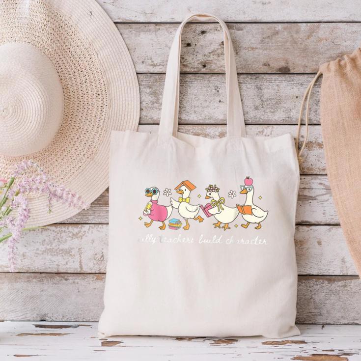 Silly Teachers Build Character Goose Teacher Back To School Canvas Tote Bag, gift for family, gift for coworker Silly Teachers Build Character Goose Teacher Back To School Canvas Tote Bag, gift for family, gift for coworker
