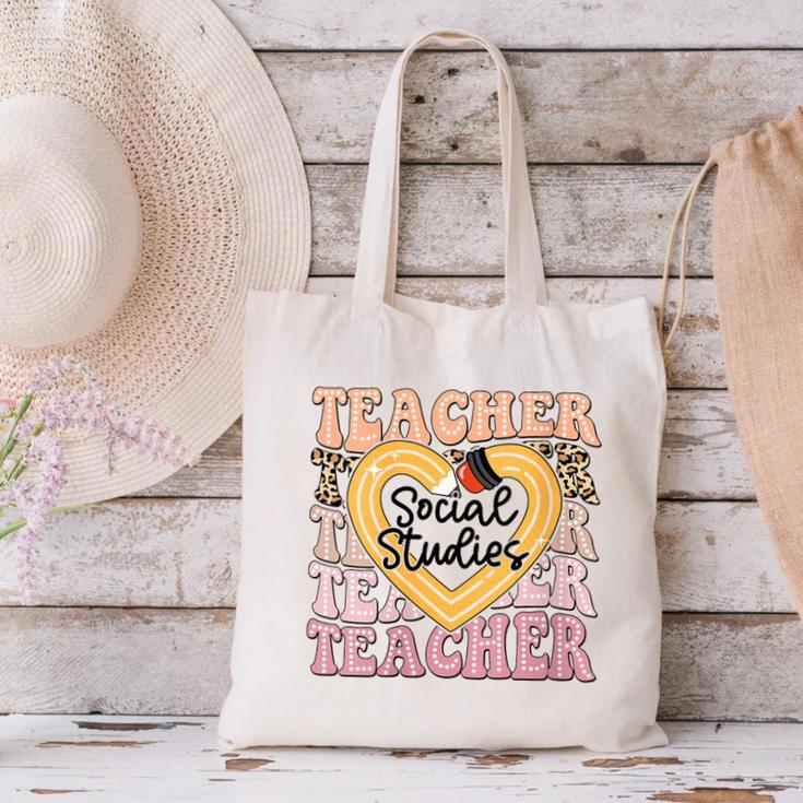 Social Studies Teacher Pencil Heart Leopard Back To School Canvas Tote Bag, gift for family, gift for coworker Social Studies Teacher Pencil Heart Leopard Back To School Canvas Tote Bag, gift for family, gift for coworker