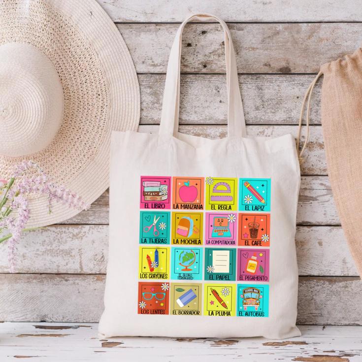 Spanish Teacher Back To School Maestra Dual Language Crew Canvas Tote Bag, gift for family, gift for coworker Spanish Teacher Back To School Maestra Dual Language Crew Canvas Tote Bag, gift for family, gift for coworker