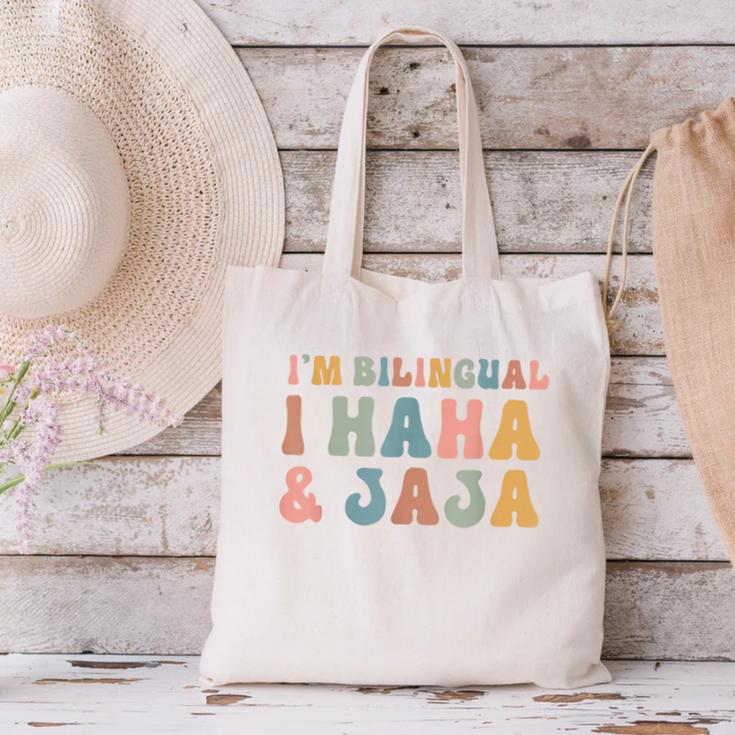 Spanish Teacher Groovy I'm Bilingual I Haha And Jaja Canvas Tote Bag, Groovy Teacher Tote Bags, gift for family, gift for coworker Spanish Teacher Groovy I'm Bilingual I Haha And Jaja Canvas Tote Bag, Groovy Teacher Tote Bags, gift for family, gift for coworker