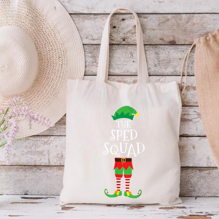 SPED Squad Elf Teacher Matching Christmas Party Pajama Canvas Tote Bag, gift for family, gift for coworker SPED Squad Elf Teacher Matching Christmas Party Pajama Canvas Tote Bag, gift for family, gift for coworker
