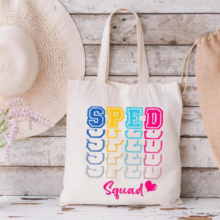 SPED Squad Proud Special Education Para Teacher Colorful Canvas Tote Bag, gift for family, gift for coworker SPED Squad Proud Special Education Para Teacher Colorful Canvas Tote Bag, gift for family, gift for coworker