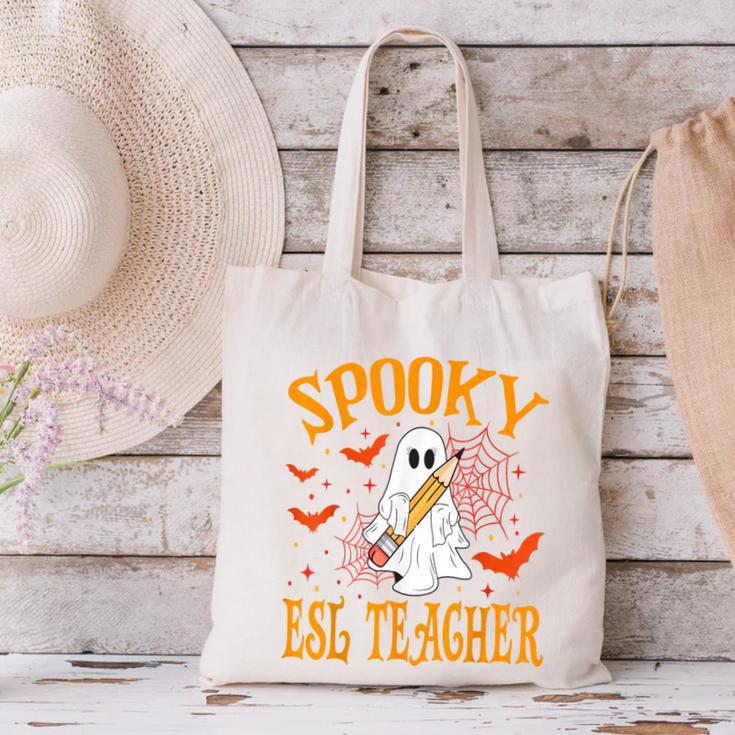 Spooky ESL Teacher Ghost Halloween School Women Canvas Tote Bag, Esl Teacher Tote Bags, gift for family, gift for coworker Spooky ESL Teacher Ghost Halloween School Women Canvas Tote Bag, Esl Teacher Tote Bags, gift for family, gift for coworker