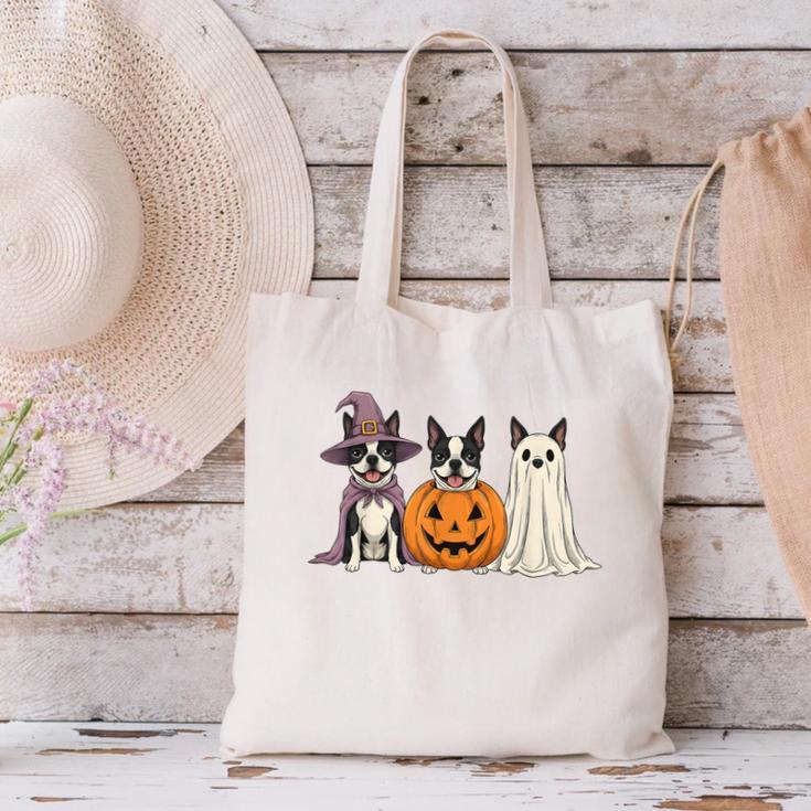 Spooky Ghost Boston Terrier Pumpkin Halloween Dog Lover Canvas Tote Bag, Boston Terrier Halloween Tote Bags, Boston Terrier Ghost Tote Bags, gift for family, gift for coworker