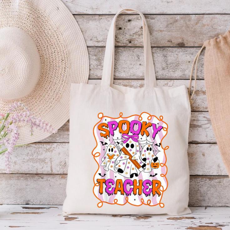 Spooky Teacher Ghost Pencil Teacher Halloween Teacher Canvas Tote Bag, gift for family, gift for coworker Spooky Teacher Ghost Pencil Teacher Halloween Teacher Canvas Tote Bag, gift for family, gift for coworker