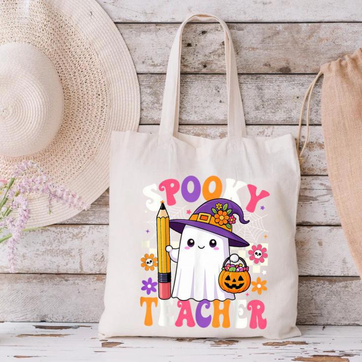 Spooky Teacher Ghost Pencil Teach Halloween Teacher Canvas Tote Bag, gift for family, gift for coworker