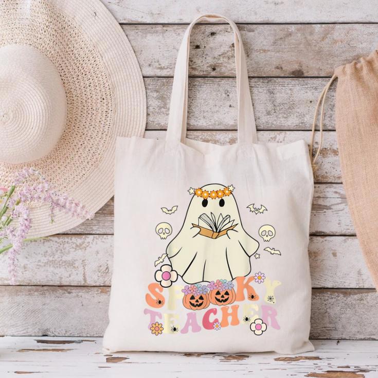 Spooky Teacher Groovy Retro Ghost Teacher Halloween 2023 For Men Women Kids Canvas Tote Bag, Groovy Teacher Tote Bags, gift for family, gift for coworker Spooky Teacher Groovy Retro Ghost Teacher Halloween 2023 For Men Women Kids Canvas Tote Bag, Groovy Teacher Tote Bags, gift for family, gift for coworker