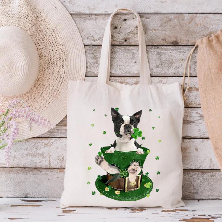 St Patrick's Day Leprechaun Boston Terrier Dog Shamrock For Men Women Kids Canvas Tote Bag, gift for family, gift for coworker