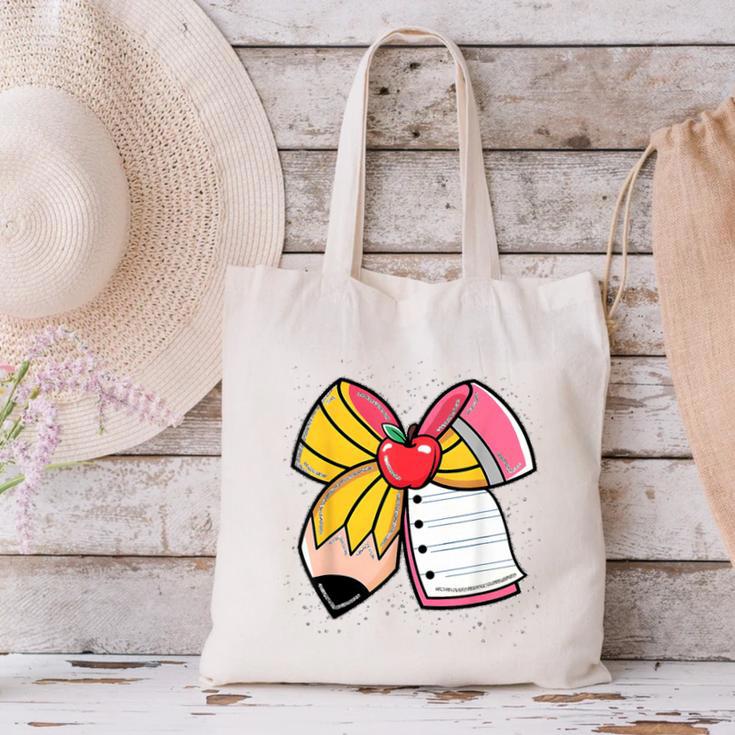 Student Teacher Coquette Bow Pencil Back To School First Day Canvas Tote Bag, gift for family, gift for coworker Student Teacher Coquette Bow Pencil Back To School First Day Canvas Tote Bag, gift for family, gift for coworker