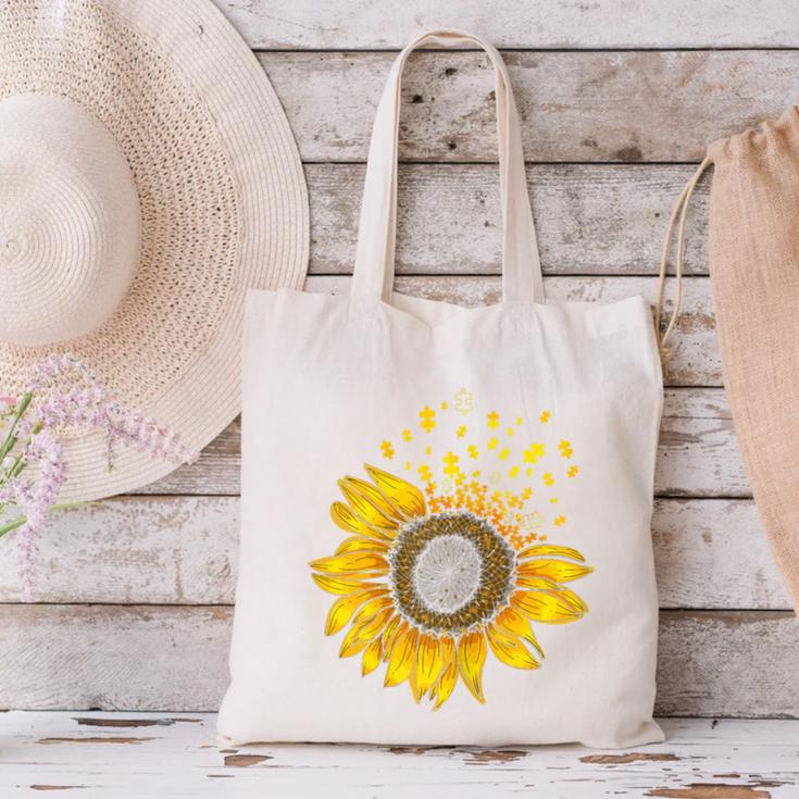 Sunflower Puzzle Pieces Autism Awareness For Mom Teacher For Women Canvas Tote Bag, gift for family, gift for coworker