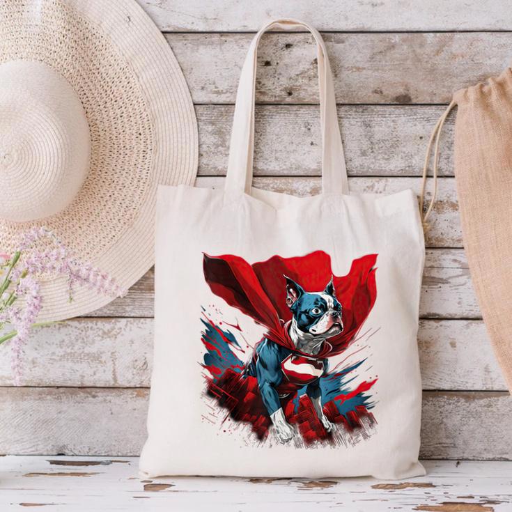 Super Power Superhero Boston Terrier Dog For Men Women Kids Canvas Tote Bag, gift for family, gift for coworker